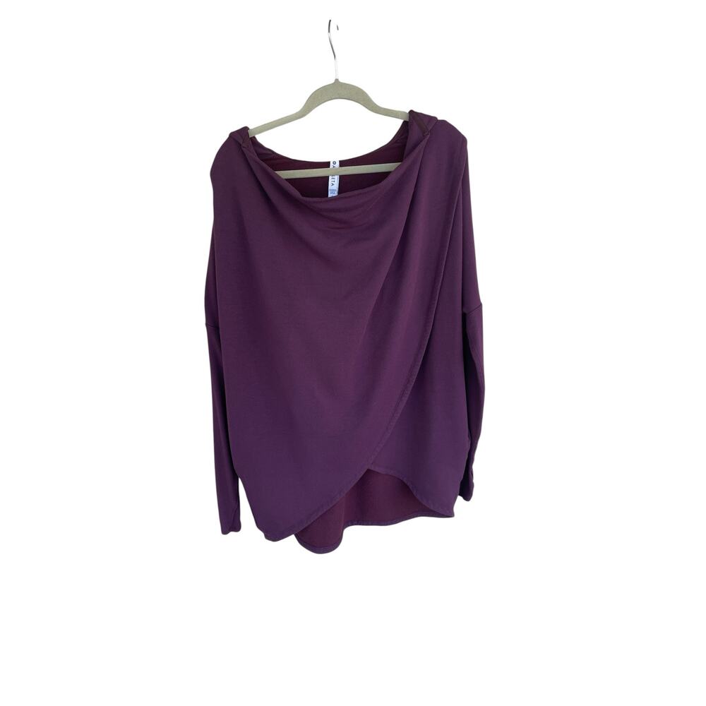 Athleta Purana Wrap Hooded Sweatshirt Size L Pullover Top Women’s Draped Purple